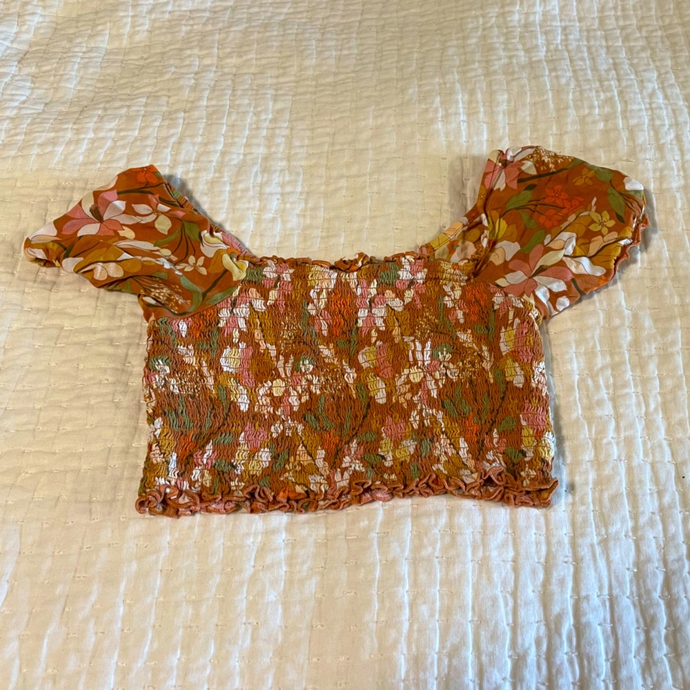 Aerie crop Top Orange Floral size XS